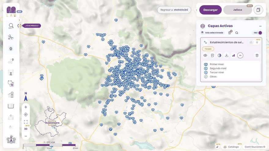 Establecimientos de salud de la zona metropolitana pasando de puntos a hexágonos