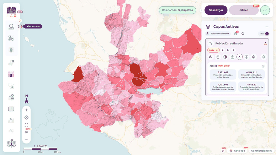 Tabla de datos de la población estimada por municipio