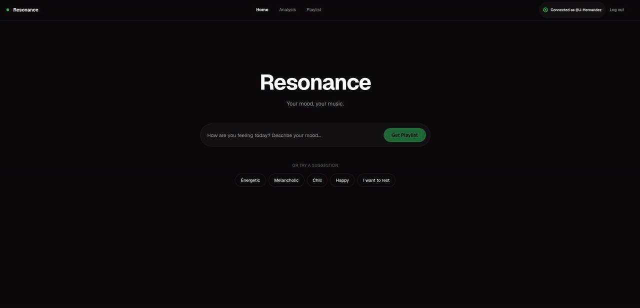 Resonance generando una playlist a partir de una frase